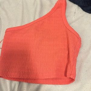 coral one shoulder crop top